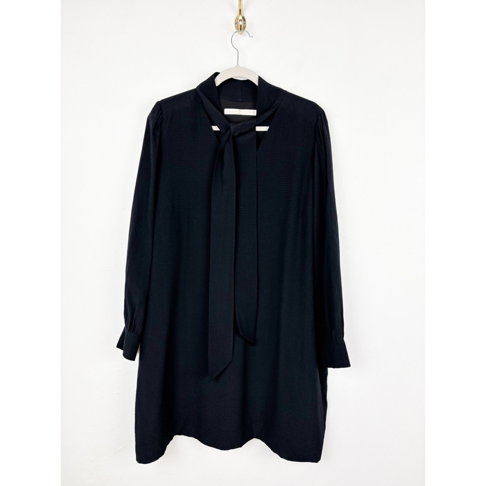 Marie Oliver Black Long Sleeve Tie-Neck Dress